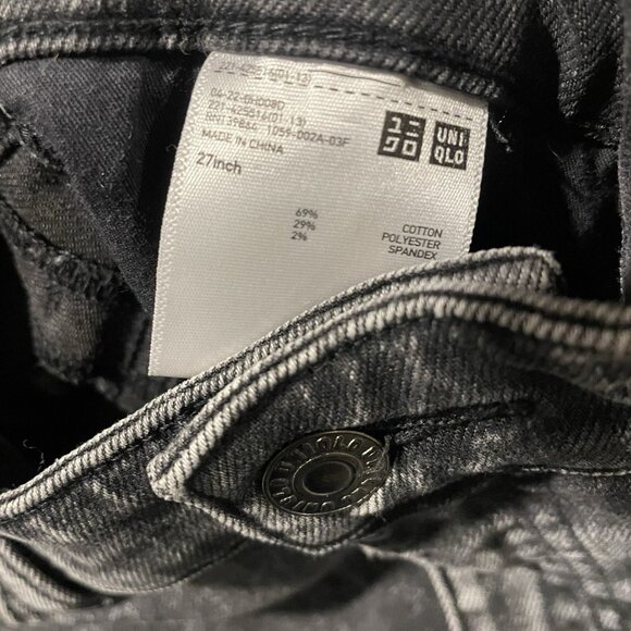 UNIQLO Jeans Juniors Sz 11 Wide Leg Black Acid Wash High Rise Cropped Pants Dark - Picture 5 of 8